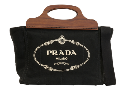 Wooden Handle Logo Print Tote, &pound;495, Handbags, Black, Canvas, Front view